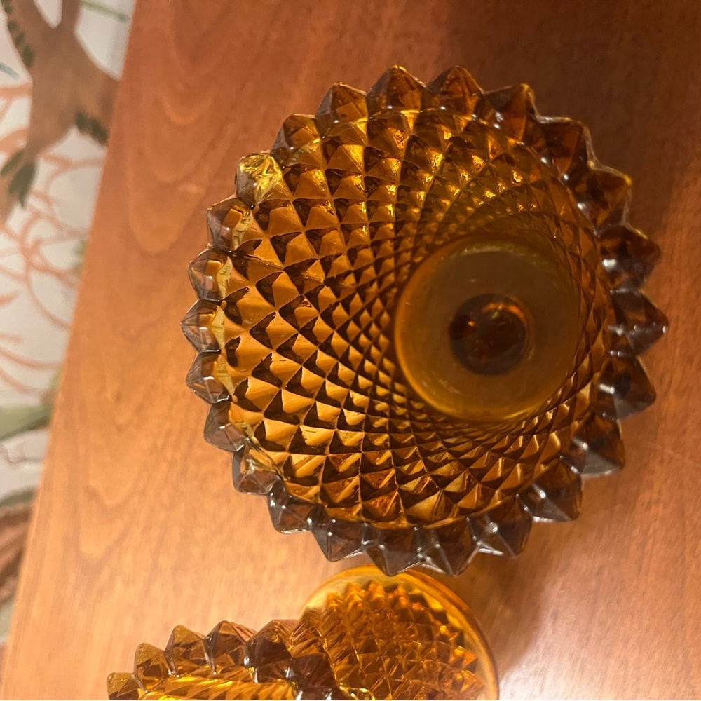 Pair Of Vintage Home Interior Diamond Amber Harvest Gold Votives - Picture 4 of 5